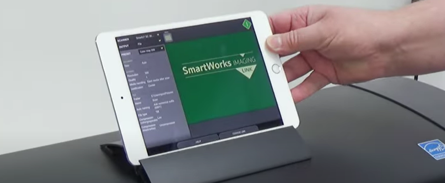 SmartWorks Imaging link tablet app on large format scanner Colortrac
